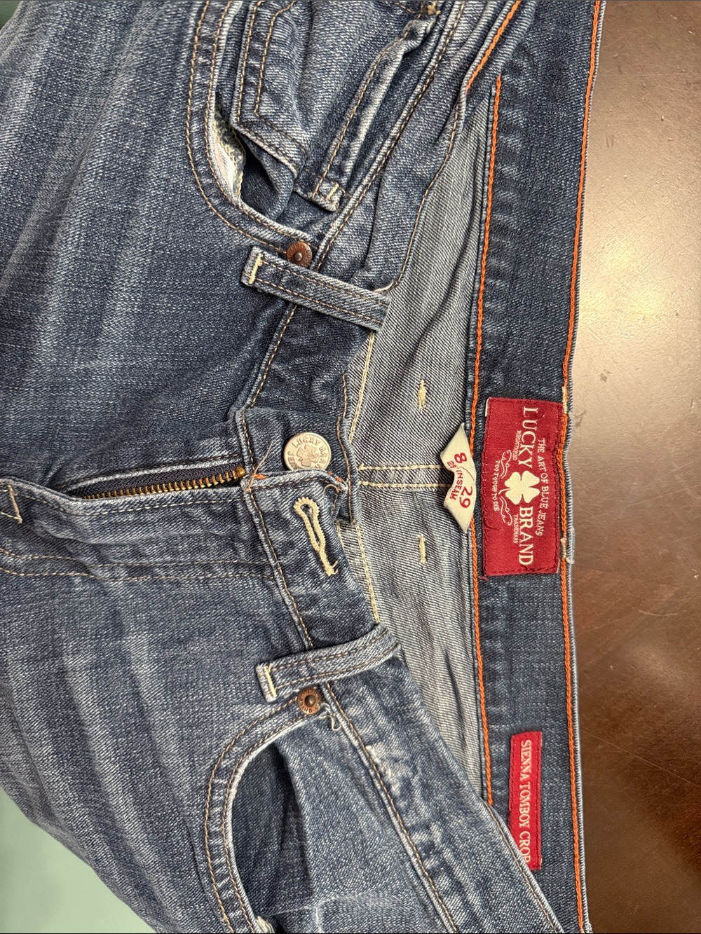 Lucky Brand woman’s  Blue Denim Jeans sienna tomboy crop distressed